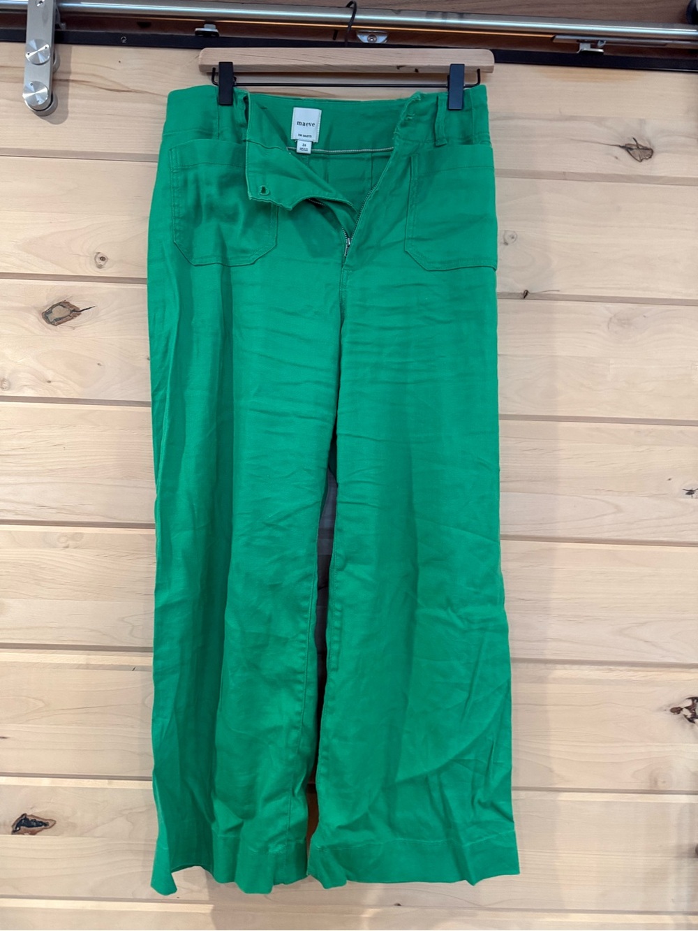 Anthropology Maeve The Colette Kelly Linen Green Wide-Leg Pants Size 26